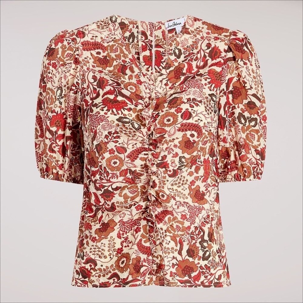 Sam Edelman Chelsea Bouquet Dakota Seed Pearl Shirred Puff Blouse Top Size L